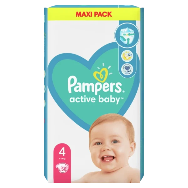 Pampers Active Baby Maxi Pack No.4 (9-14Kg) 58 Πάνες