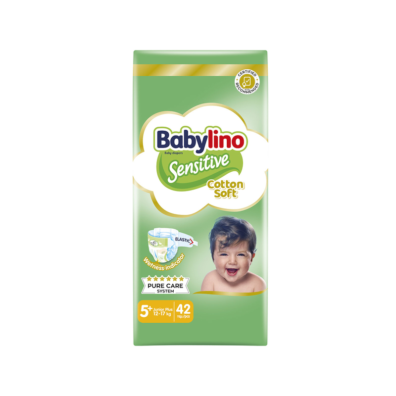 20231207123541_babylino_sensitive_cotton_soft_with_chamomile_panes_me_aytokollito_no_5_gia_12_17kg_42tmch Babylino Πάνες με Αυτοκόλλητο Cotton Soft Sensitive No. 5+ για 12-17kg 42τμχ